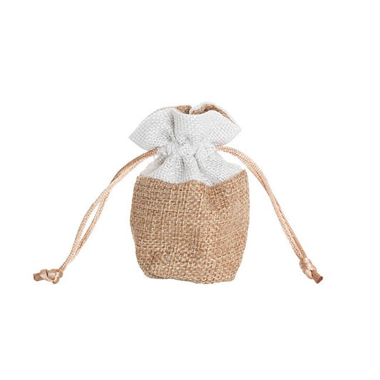 Jute Gift Pouch White Trim Small Pack 10 Natural (8x8cmH)