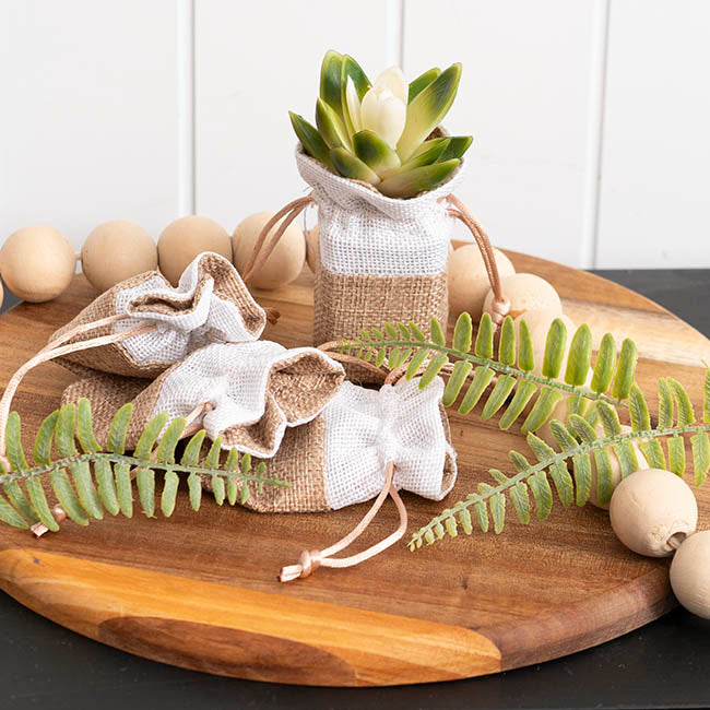 Jute Gift Pouch White Trim Small Pack 10 Natural (8x8cmH)