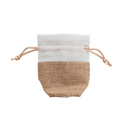 Jute Gift Pouch White Trim Small Pack 10 Natural (8x8cmH)
