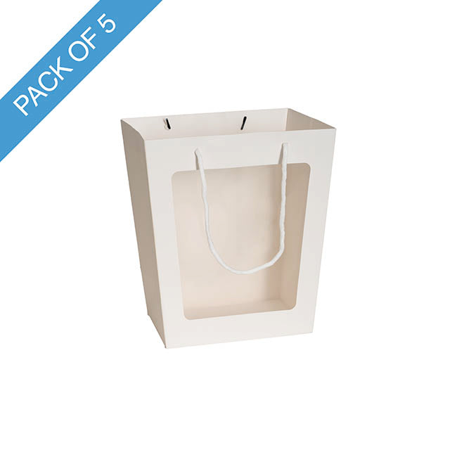 Window Posy Gift Bag V Shape White Pack 5 (26x20x30cmH)