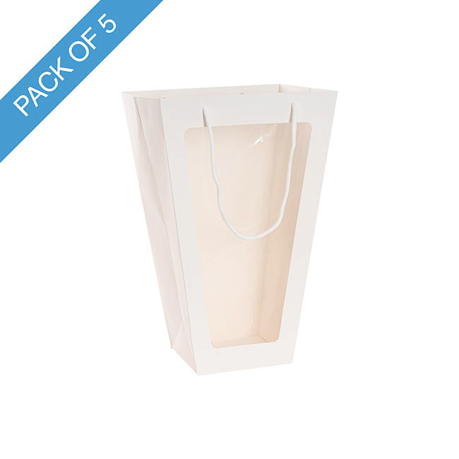 Window Posy Gift Bag V Shape White Pack 5 (27.5x16x43cmH)