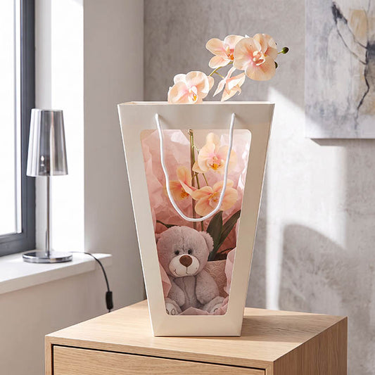 Window Posy Gift Bag V Shape White Pack 5 (27.5x16x43cmH)