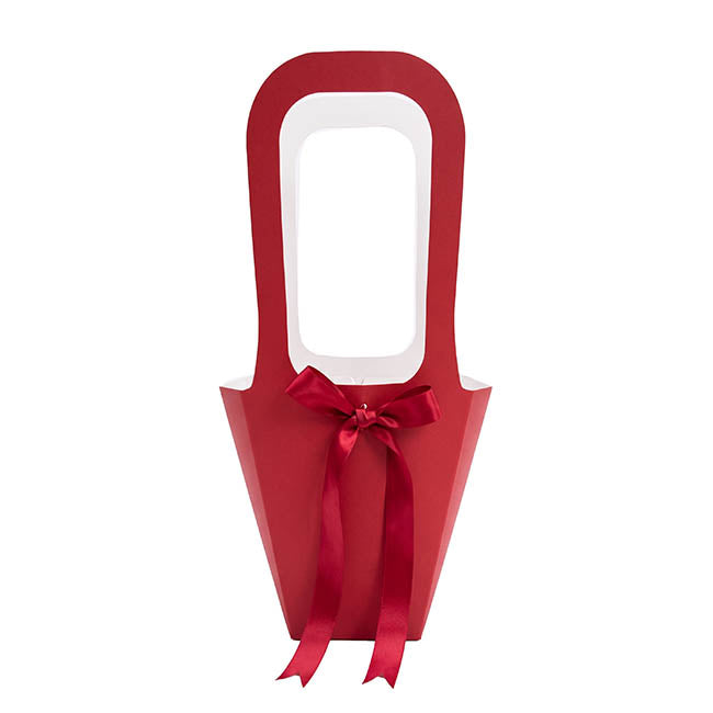 Flower Bouquet Tote with Ribbon Large Red Pk5 (10x24x50cmH)
