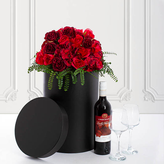 Hat Flower Box Deluxe Round Matte Black (25Dx35cmH)