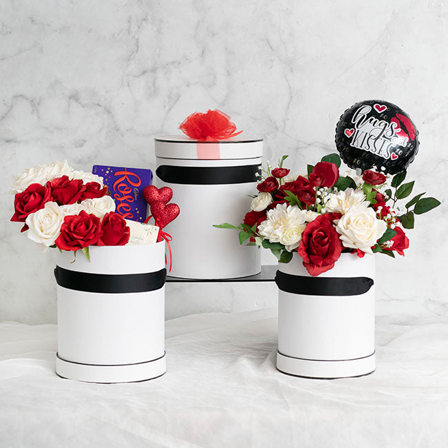 Hat Flower Box Deluxe Silhouette Set 3 White Bk(24.5Dx30cmH)