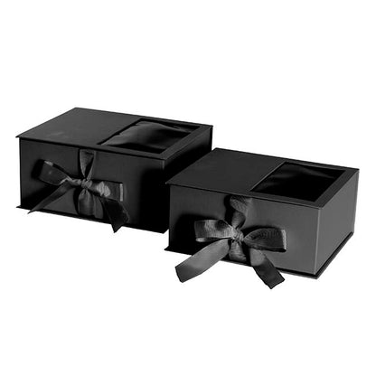 Luxe Gift Flower Box Window Ribbon Set 2 Black (24x20x11Hcm)