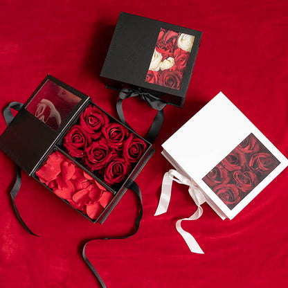 Luxe Gift Flower Box Window Ribbon Set 2 Black (24x20x11Hcm)