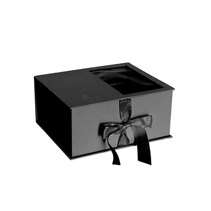 Luxe Gift Flower Box Window Ribbon Set 2 Black (24x20x11Hcm)
