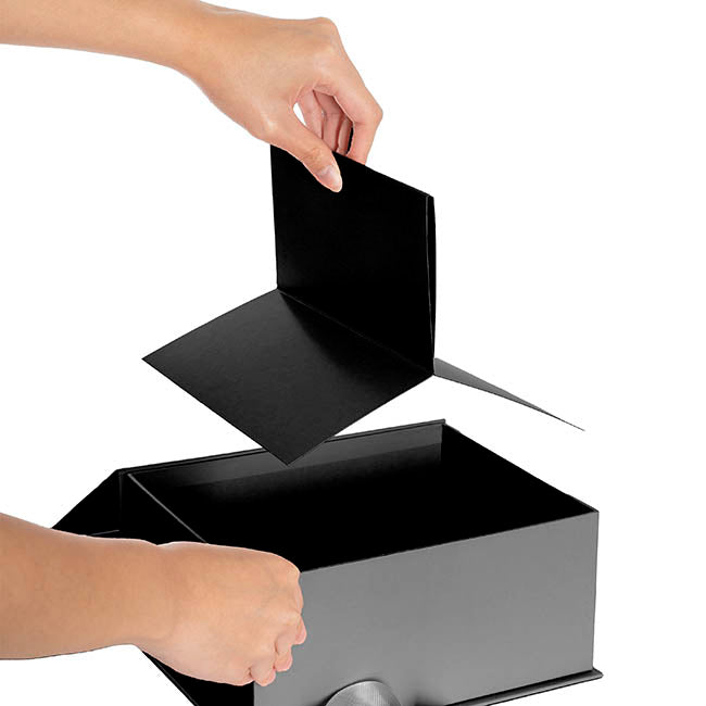 Luxe Gift Flower Box Window Ribbon Set 2 Black (24x20x11Hcm)