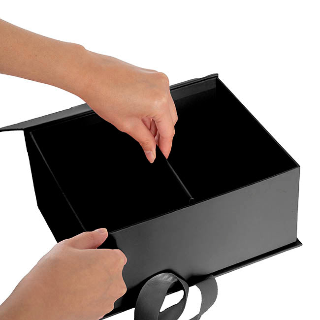 Luxe Gift Flower Box Window Ribbon Set 2 Black (24x20x11Hcm)