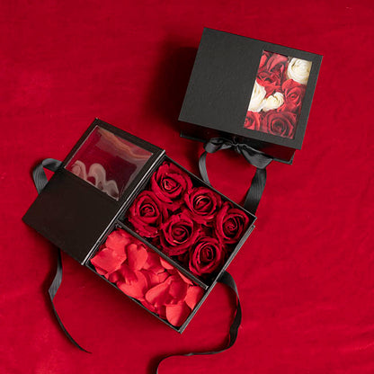 Luxe Gift Flower Box Window Ribbon Set 2 Black (24x20x11Hcm)