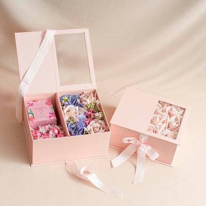 Luxe Gift Flower Box Window Ribbon Set 2 Pink (24x20x11Hcm)