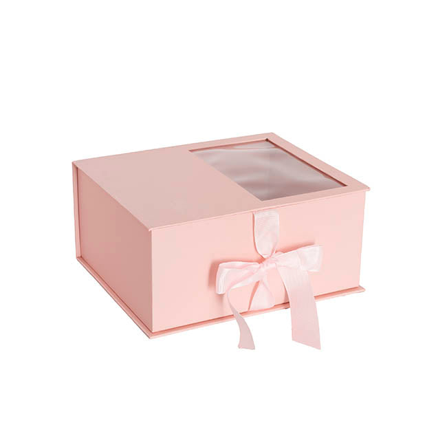 Luxe Gift Flower Box Window Ribbon Set 2 Pink (24x20x11Hcm)