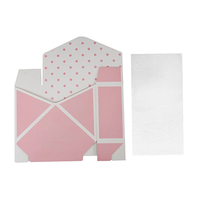 Envelope Flower Box Large Spots Pink Pack 5 (23Lx8Dx16cmH)
