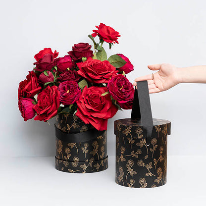 Hat Gift Box Deluxe Gold Foil Rose Black Set 2 (20Dx22cmH)