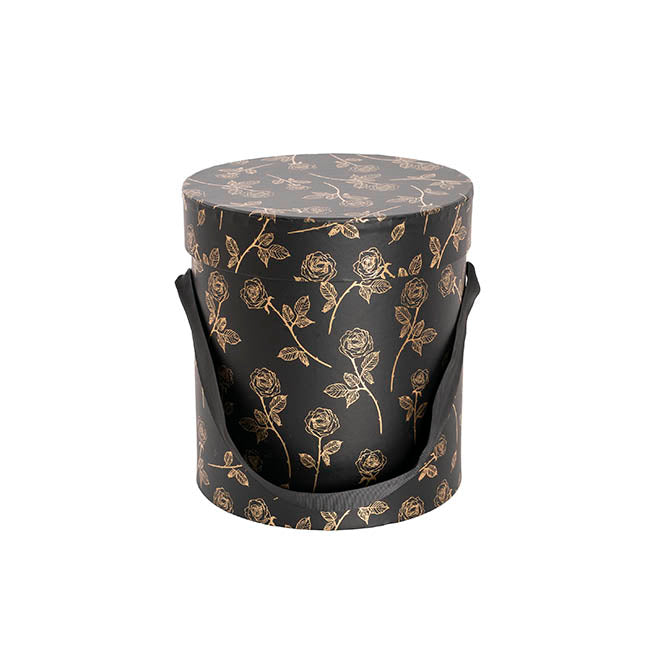 Hat Gift Box Deluxe Gold Foil Rose Black Set 2 (20Dx22cmH)