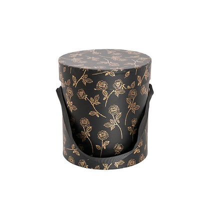 Hat Gift Box Deluxe Gold Foil Rose Black Set 2 (20Dx22cmH)