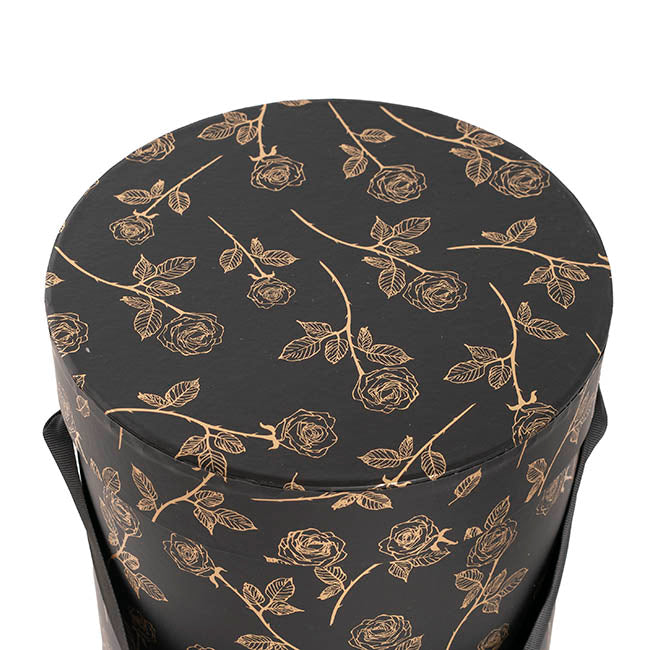 Hat Gift Box Deluxe Gold Foil Rose Black Set 2 (20Dx22cmH)