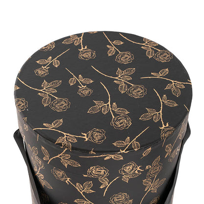 Hat Gift Box Deluxe Gold Foil Rose Black Set 2 (20Dx22cmH)