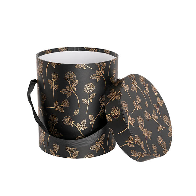 Hat Gift Box Deluxe Gold Foil Rose Black Set 2 (20Dx22cmH)