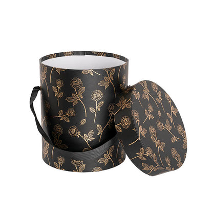 Hat Gift Box Deluxe Gold Foil Rose Black Set 2 (20Dx22cmH)