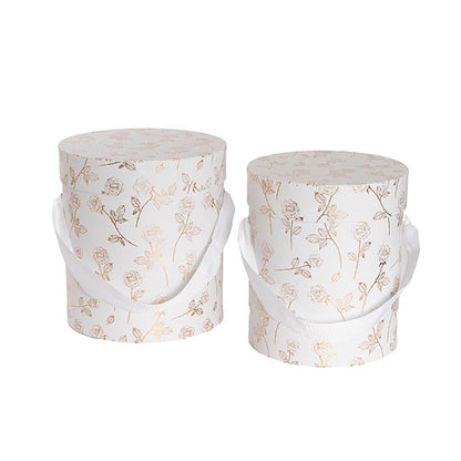 Hat Gift Box Deluxe Gold Foil Rose White Set 2 (20Dx22cmH)
