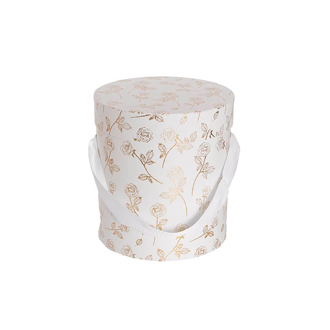 Hat Gift Box Deluxe Gold Foil Rose White Set 2 (20Dx22cmH)