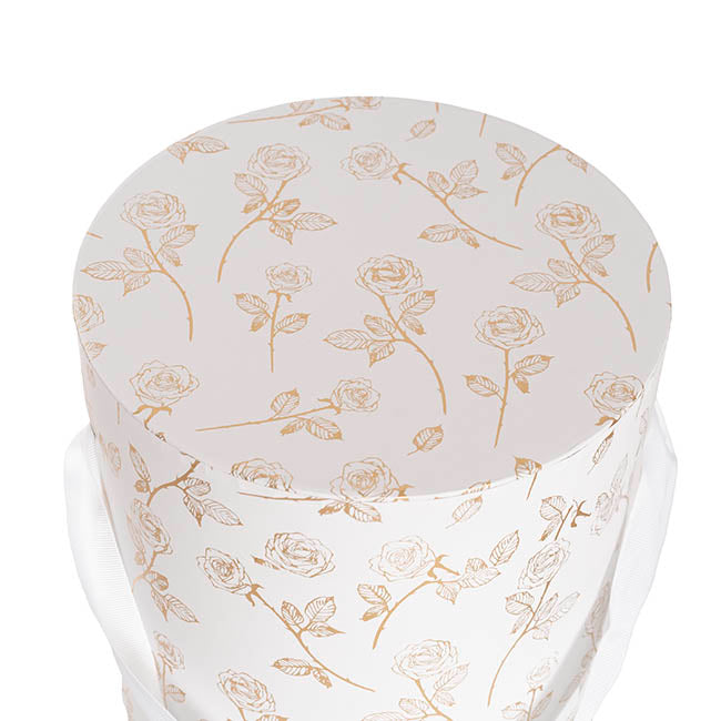 Hat Gift Box Deluxe Gold Foil Rose White Set 2 (20Dx22cmH)