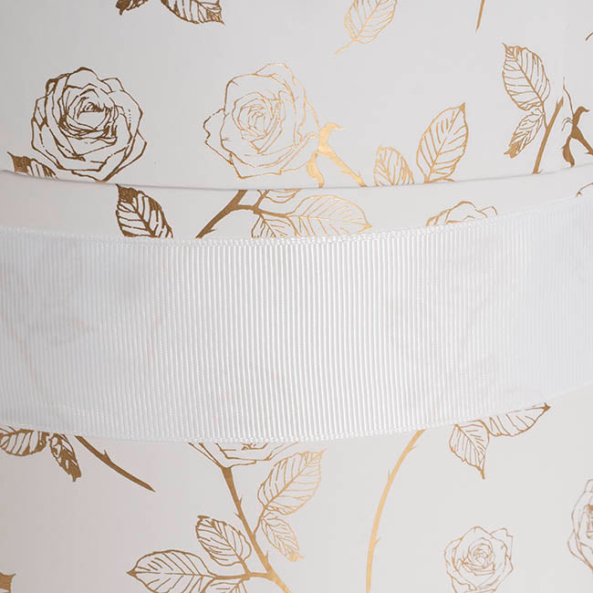 Hat Gift Box Deluxe Gold Foil Rose White Set 2 (20Dx22cmH)