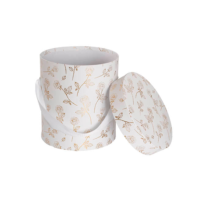 Hat Gift Box Deluxe Gold Foil Rose White Set 2 (20Dx22cmH)