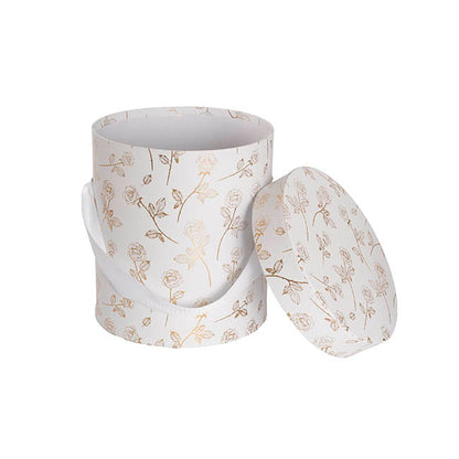 Hat Gift Box Deluxe Gold Foil Rose White Set 2 (20Dx22cmH)