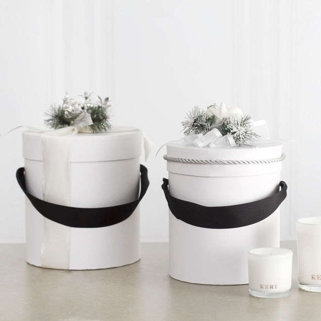 Hat Gift Box Deluxe with Handle White (20Dx22cmH) Set 2