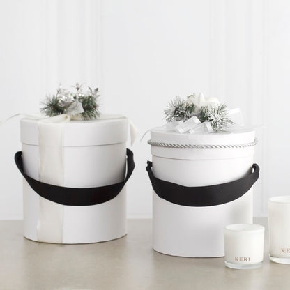 Hat Gift Box Deluxe with Handle White (20Dx22cmH) Set 2