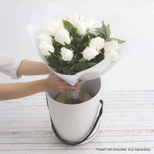 Hat Gift Box Deluxe with Handle White (20Dx22cmH) Set 2