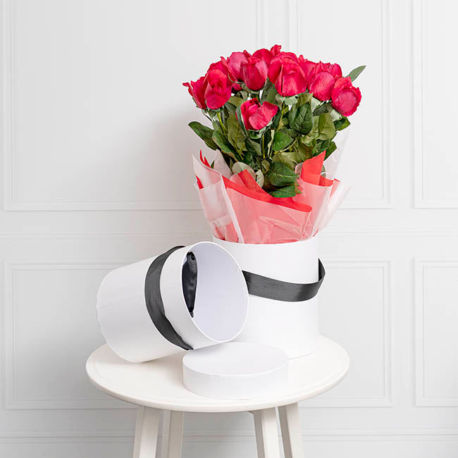 Hat Gift Box Deluxe with Handle White (20Dx22cmH) Set 2