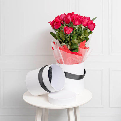Hat Gift Box Deluxe with Handle White (20Dx22cmH) Set 2
