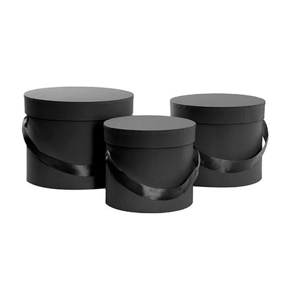 Flower Hat Box Petite Round Black Set 3 (17Dx13.5cmH)