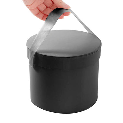 Flower Hat Box Petite Round Black Set 3 (17Dx13.5cmH)