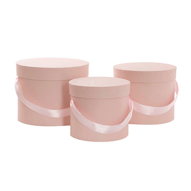 Flower Hat Box Petite Round Blush Pink Set 3 (17Dx13.5cmH)