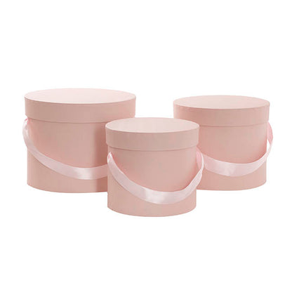 Flower Hat Box Petite Round Blush Pink Set 3 (17Dx13.5cmH)