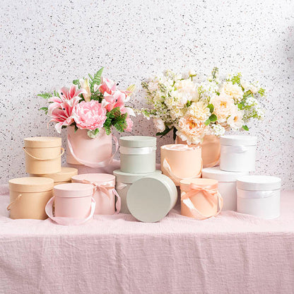 Flower Hat Box Petite Round Blush Pink Set 3 (17Dx13.5cmH)