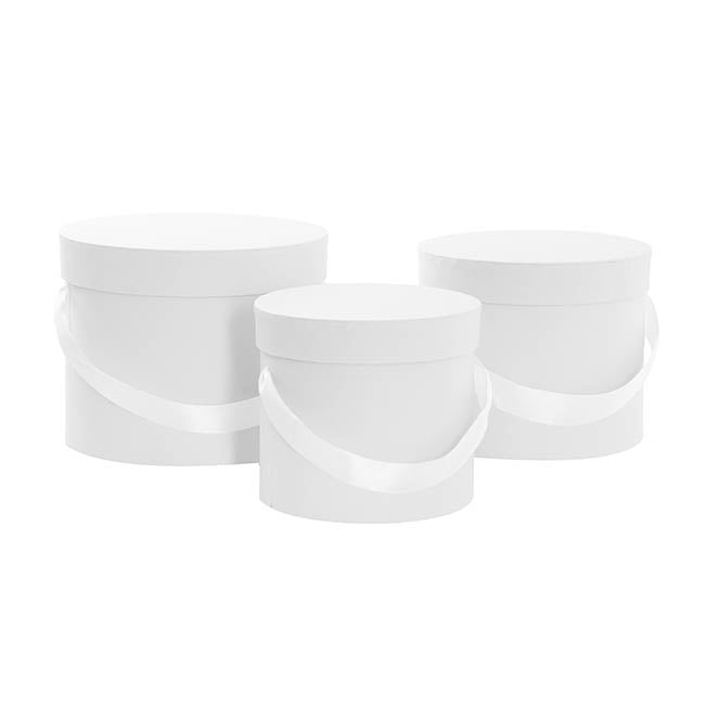 Flower Hat Box Petite Round White Set 3 (17Dx13.5cmH)