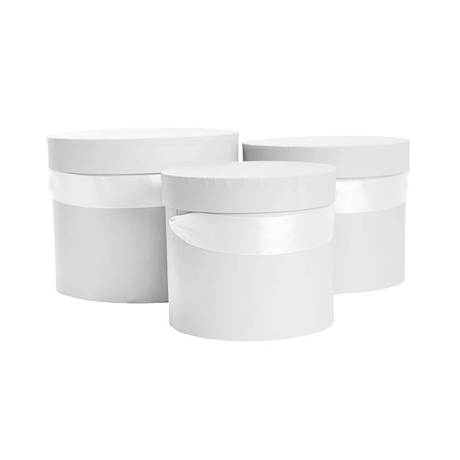 Flower Hat Box Petite Round White Set 3 (17Dx13.5cmH)