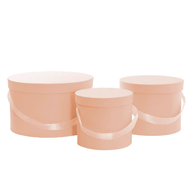 Flower Hat Box Grande Round Apricot Set 3 (25Dx15cmH)