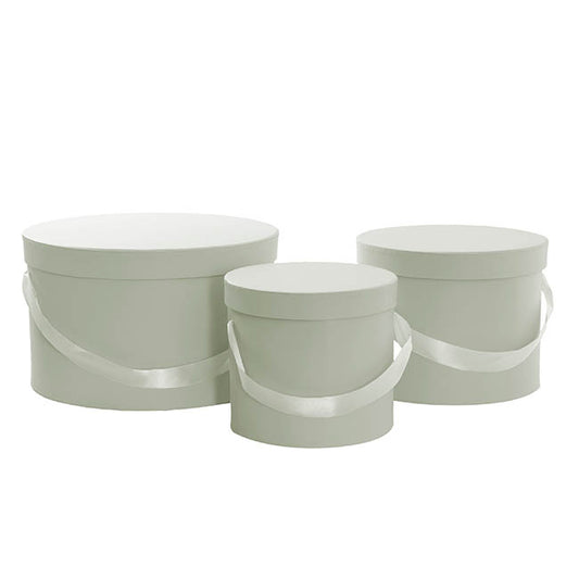 Flower Hat Box Grande Round Sage Green Set 3 (25Dx15cmH)