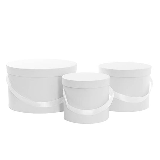 Flower Hat Box Grande Round White Set 3 (25Dx15cmH)