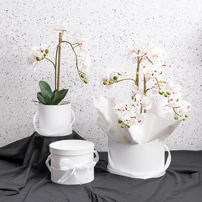 Flower Hat Box Grande Round White Set 3 (25Dx15cmH)