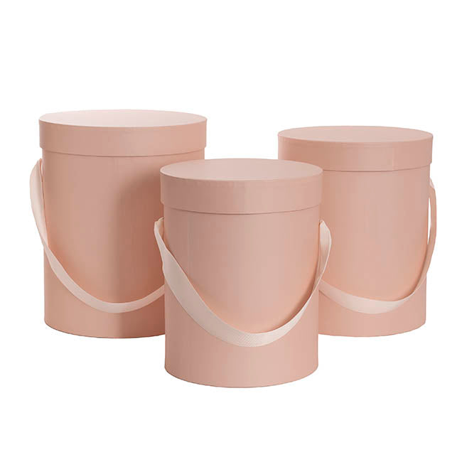 Flower Hat Box Tall Round Blush Pink Set 3 (24.5Dx30cmH)