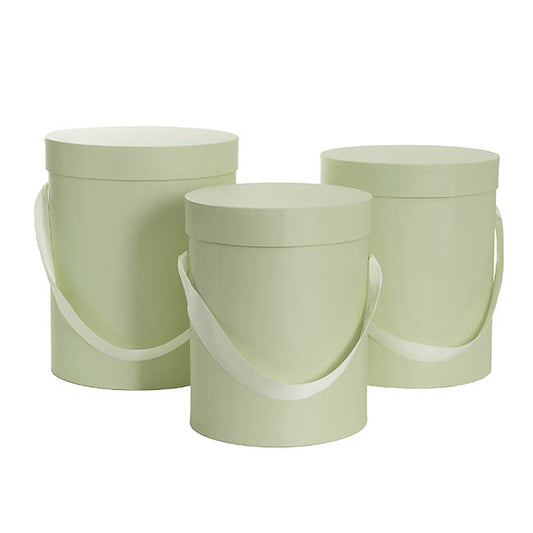 Flower Hat Box Tall Round Sage Green Set 3 (24.5Dx30cmH)