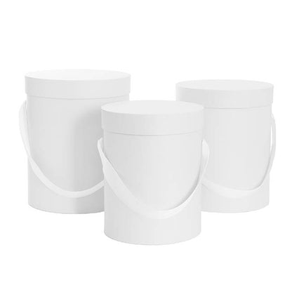 Flower Hat Box Tall Round White Set 3 (24.5Dx30cmH)